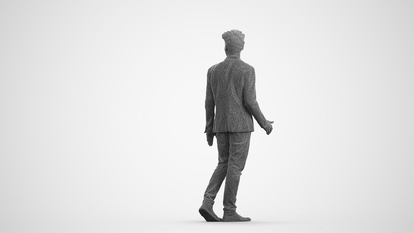 photogrammetry 3D man casual business, realistic human model archviz FBX, wireframe front view
