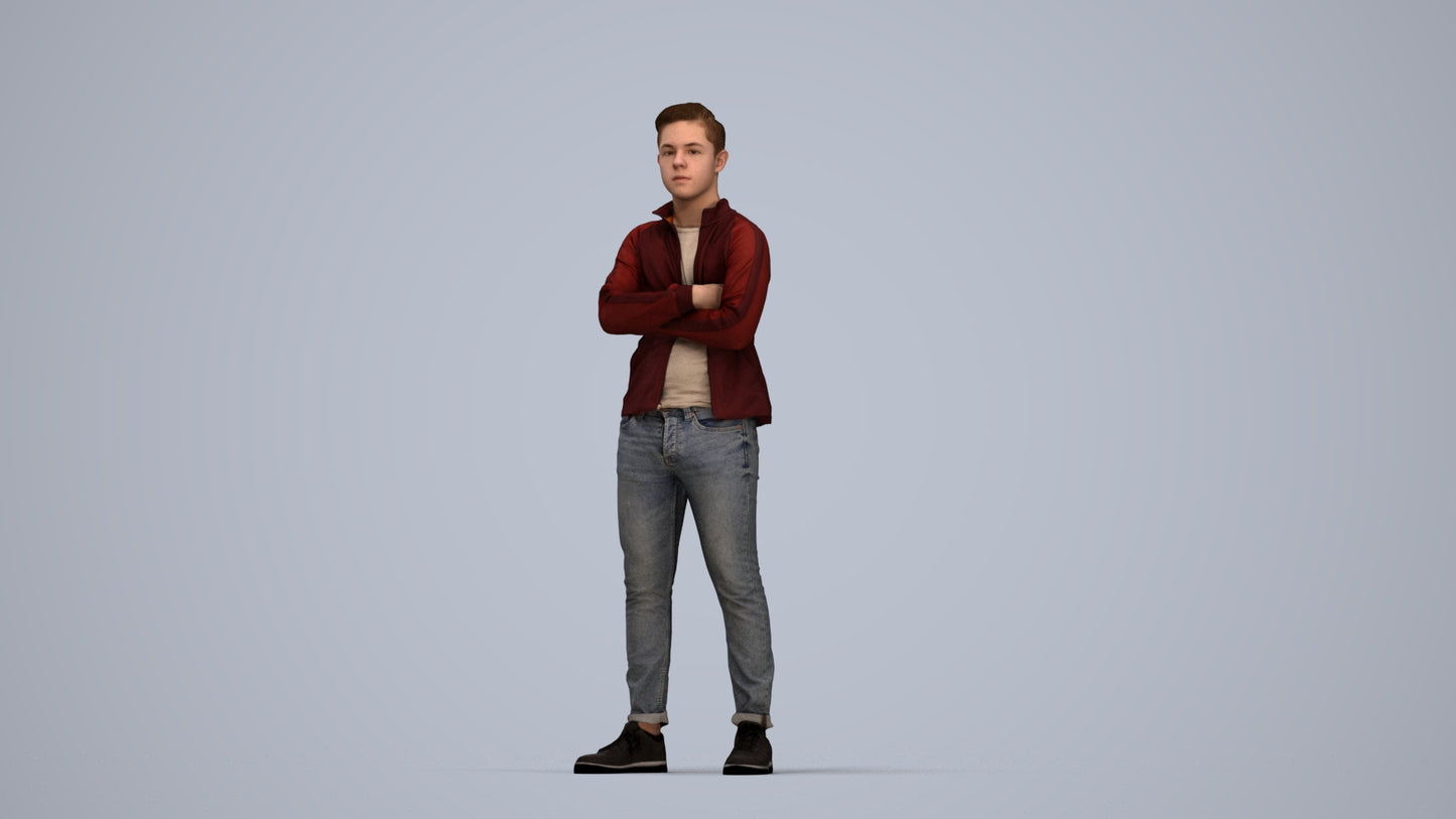 realistic 3D people boy casual kids, render-ready for V-Ray and Corona, FBX OBJ, top-down view render