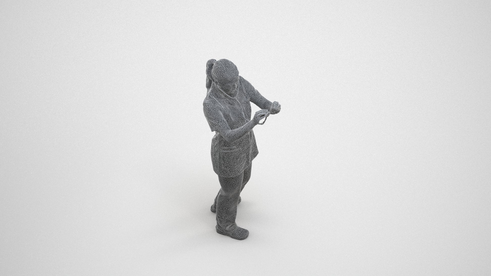 3D human model woman medical, photogrammetry scanned person for archviz, wireframe three-quarter view