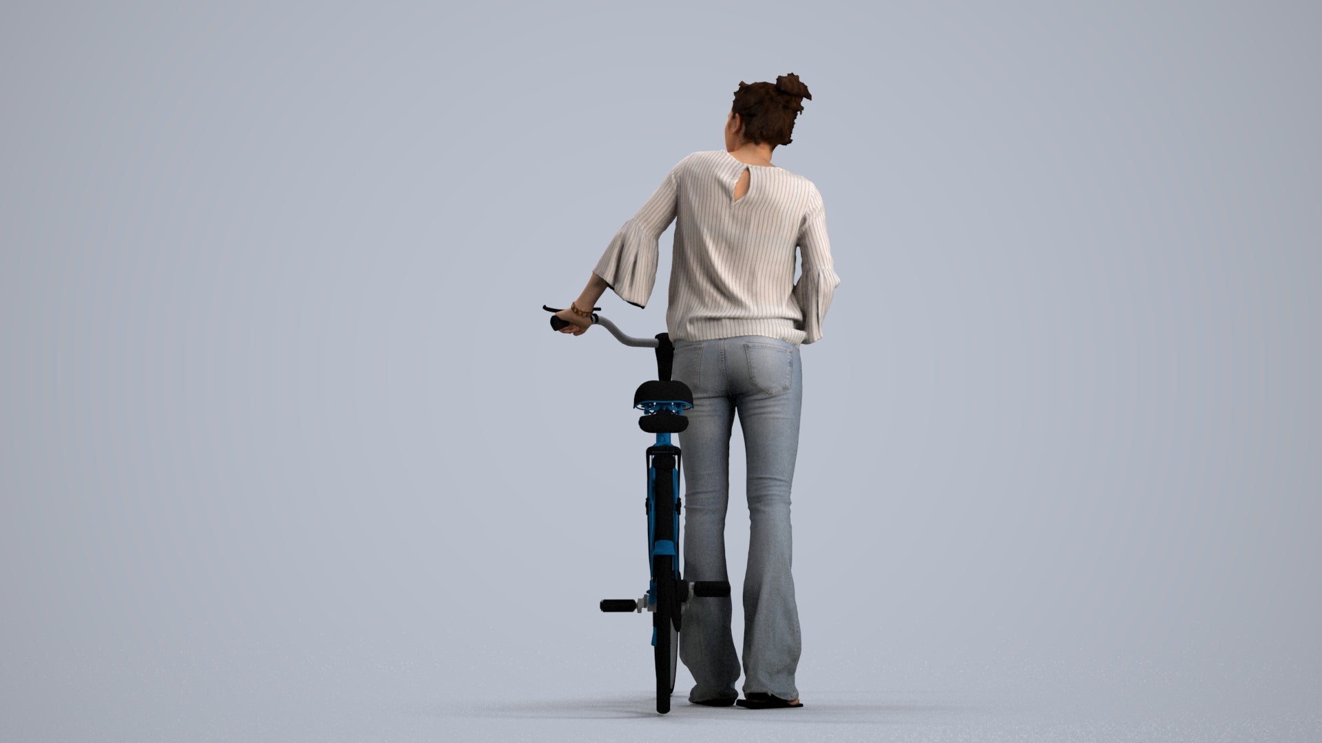 realistic 3D people woman casual cycling, render-ready for V-Ray and Corona, FBX OBJ, front view render