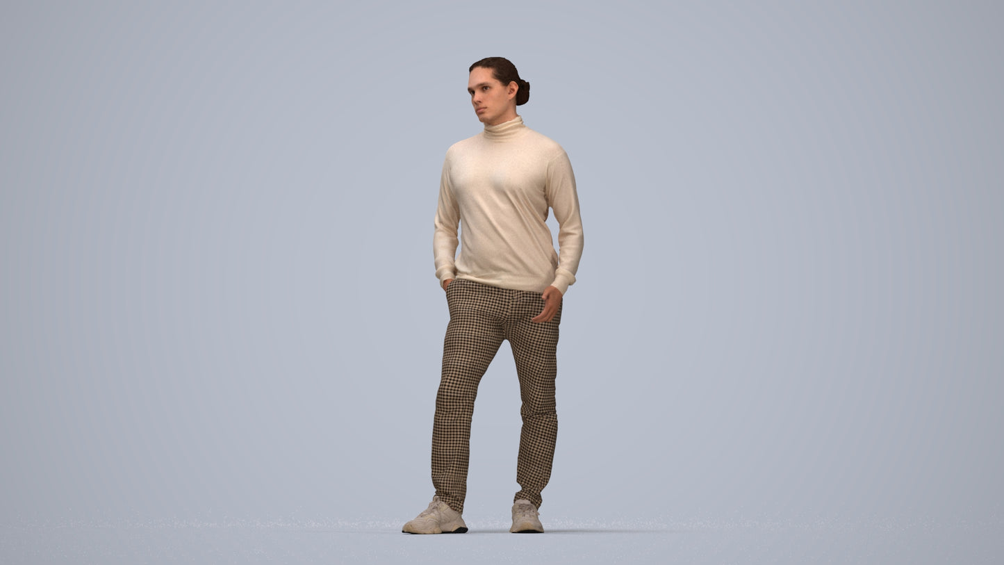 3D scanned man standing casual, photorealistic archviz people for Enscape and SketchUp, top-down view render