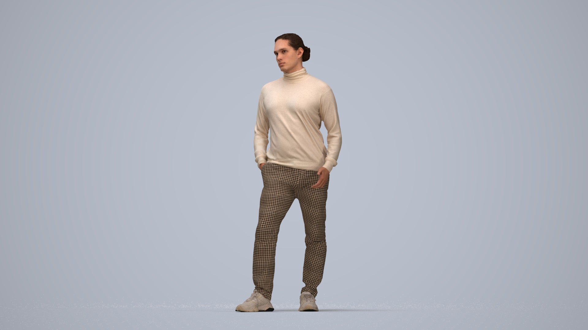 3D scanned man standing casual, photorealistic archviz people for Enscape and SketchUp, top-down view render