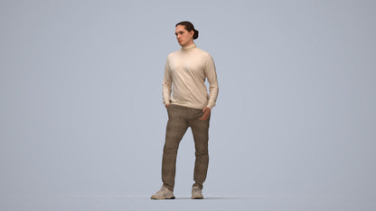 3D scanned man standing casual, photorealistic archviz people for Enscape and SketchUp, top-down view render