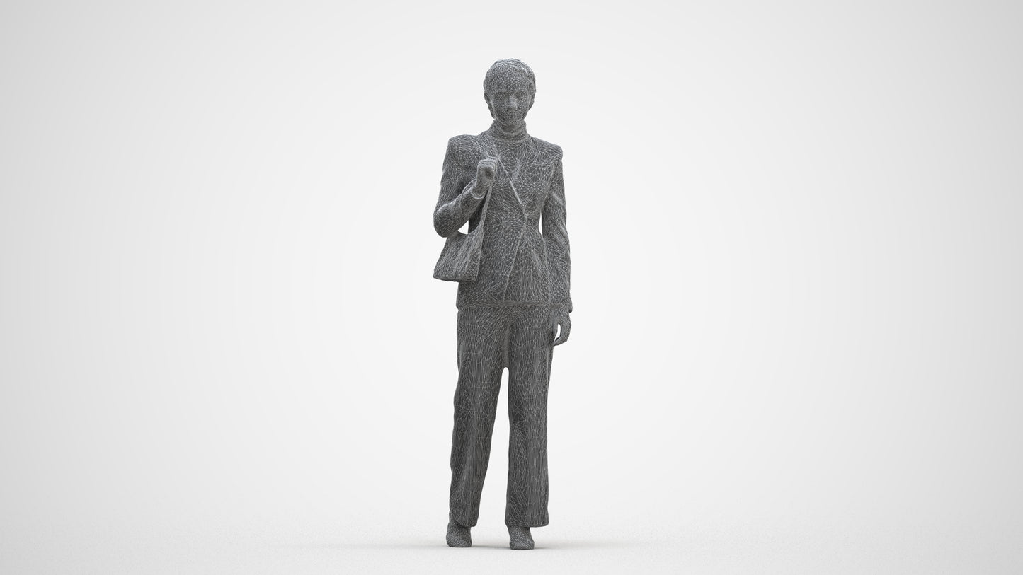 3D scanned woman business, photorealistic archviz people for Enscape and SketchUp, three-quarter front view render