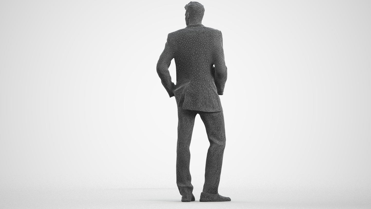 3D people model man business, scanned human for 3ds Max rendering, wireframe front view