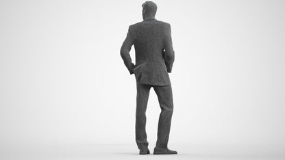 3D people model man business, scanned human for 3ds Max rendering, wireframe front view