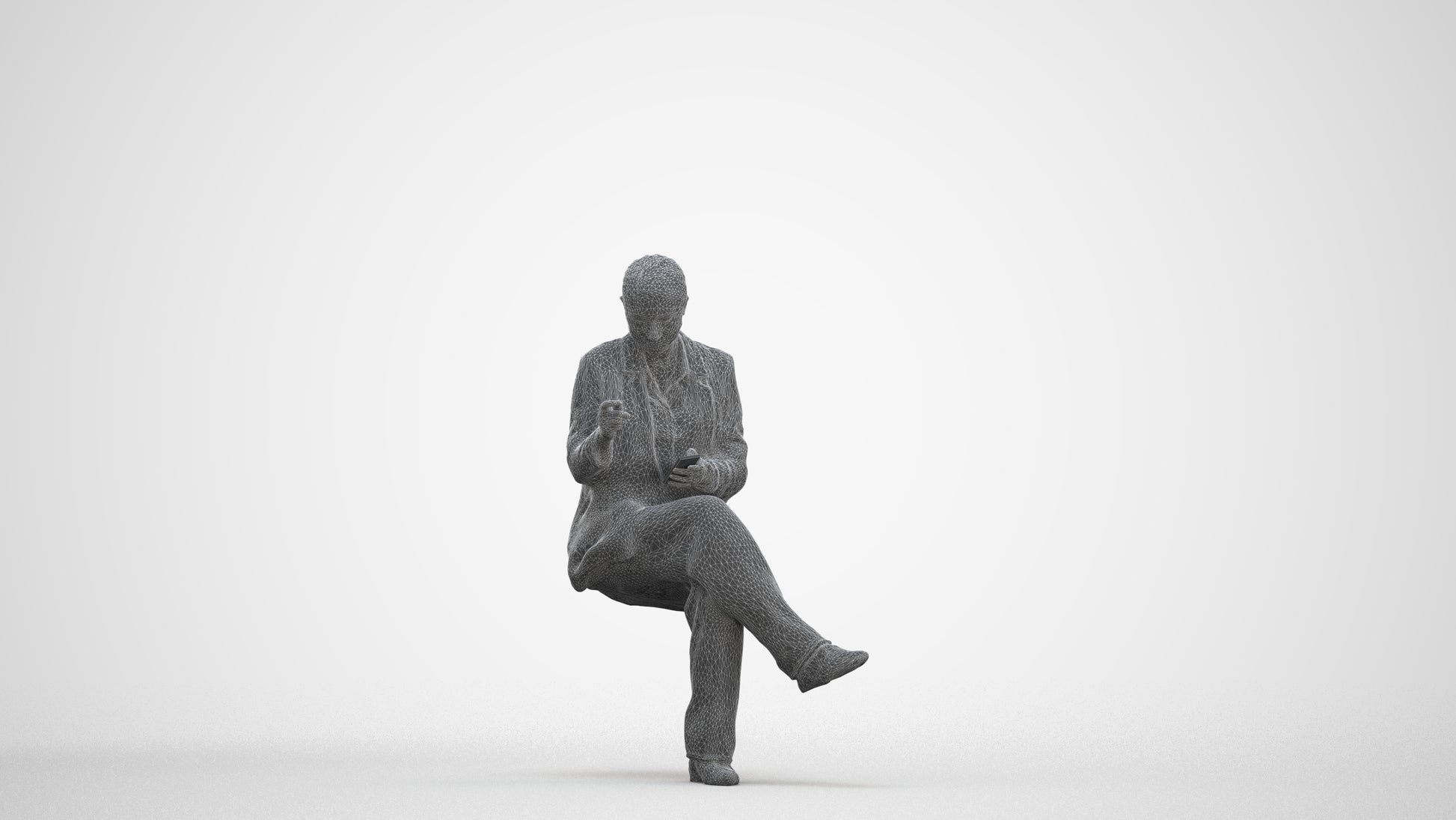3D human model woman business, photogrammetry scanned person for archviz, three-quarter front view render