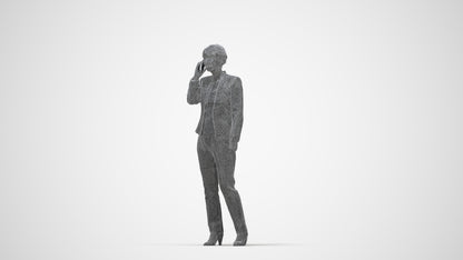 realistic 3D senior woman business standing, scanned archviz people for Blender and 3ds Max, wireframe back view