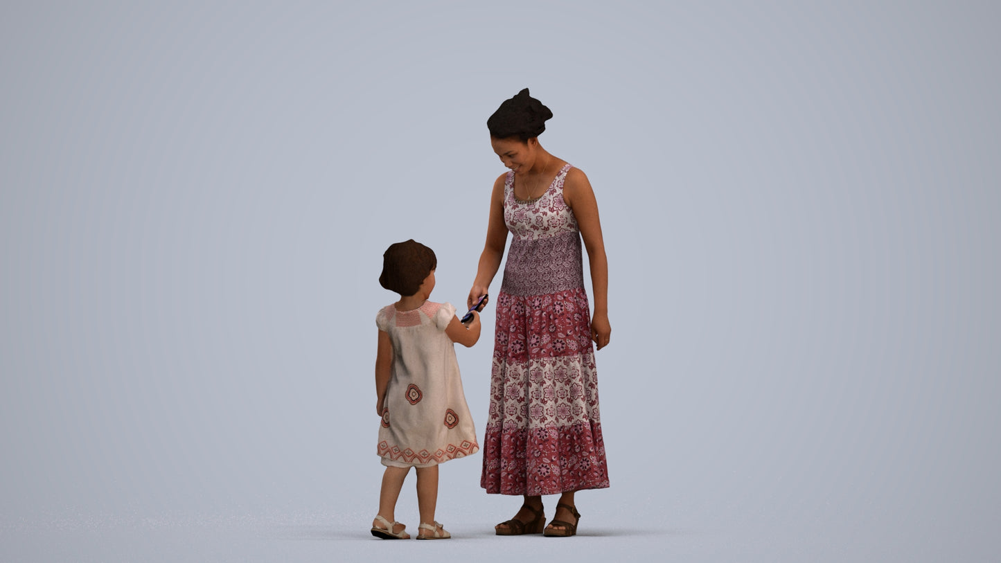 realistic 3D girl casual kids, scanned archviz people for Blender and 3ds Max, standing pose render
