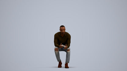 photogrammetry 3D man casual sitting, realistic human model archviz FBX, standing pose render
