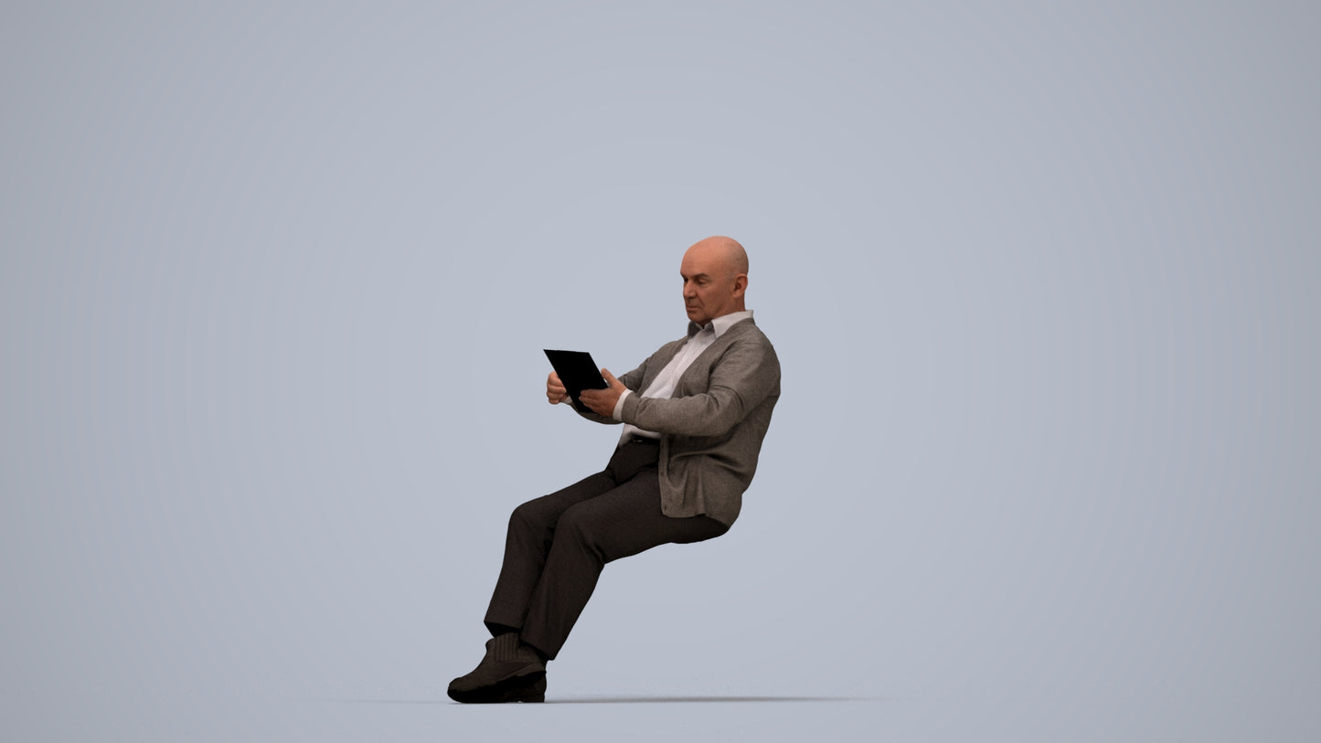 photogrammetry 3D senior man business, realistic human model archviz FBX, top-down view render