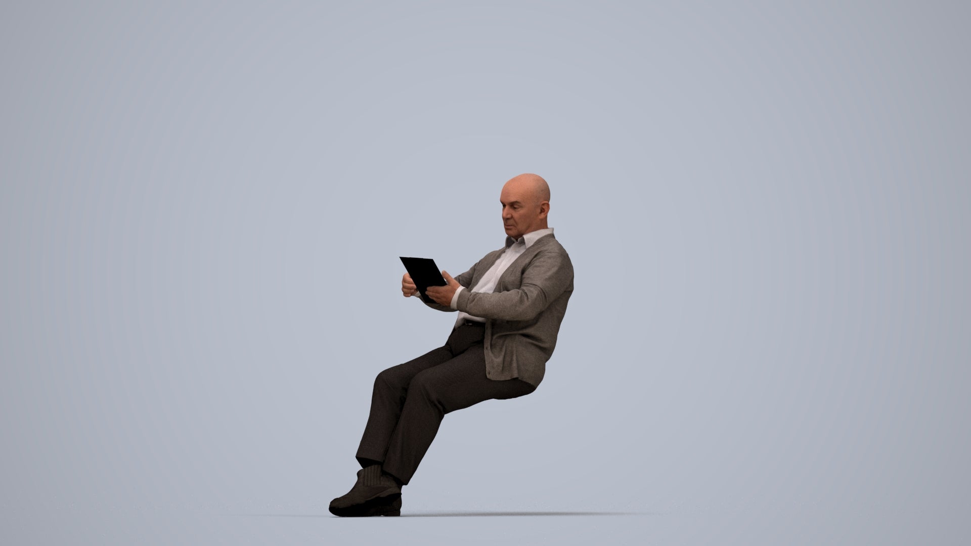photogrammetry 3D senior man business, realistic human model archviz FBX, top-down view render