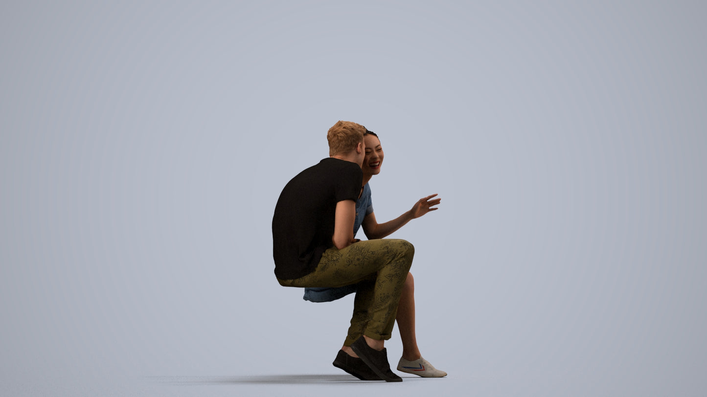 3D people model woman casual couple, scanned human for 3ds Max rendering, side view render