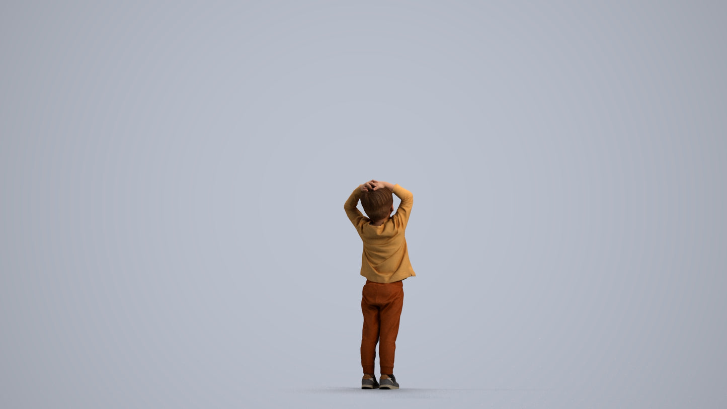 3D scanned boy kids casual, photorealistic archviz people for Enscape and SketchUp, front view render