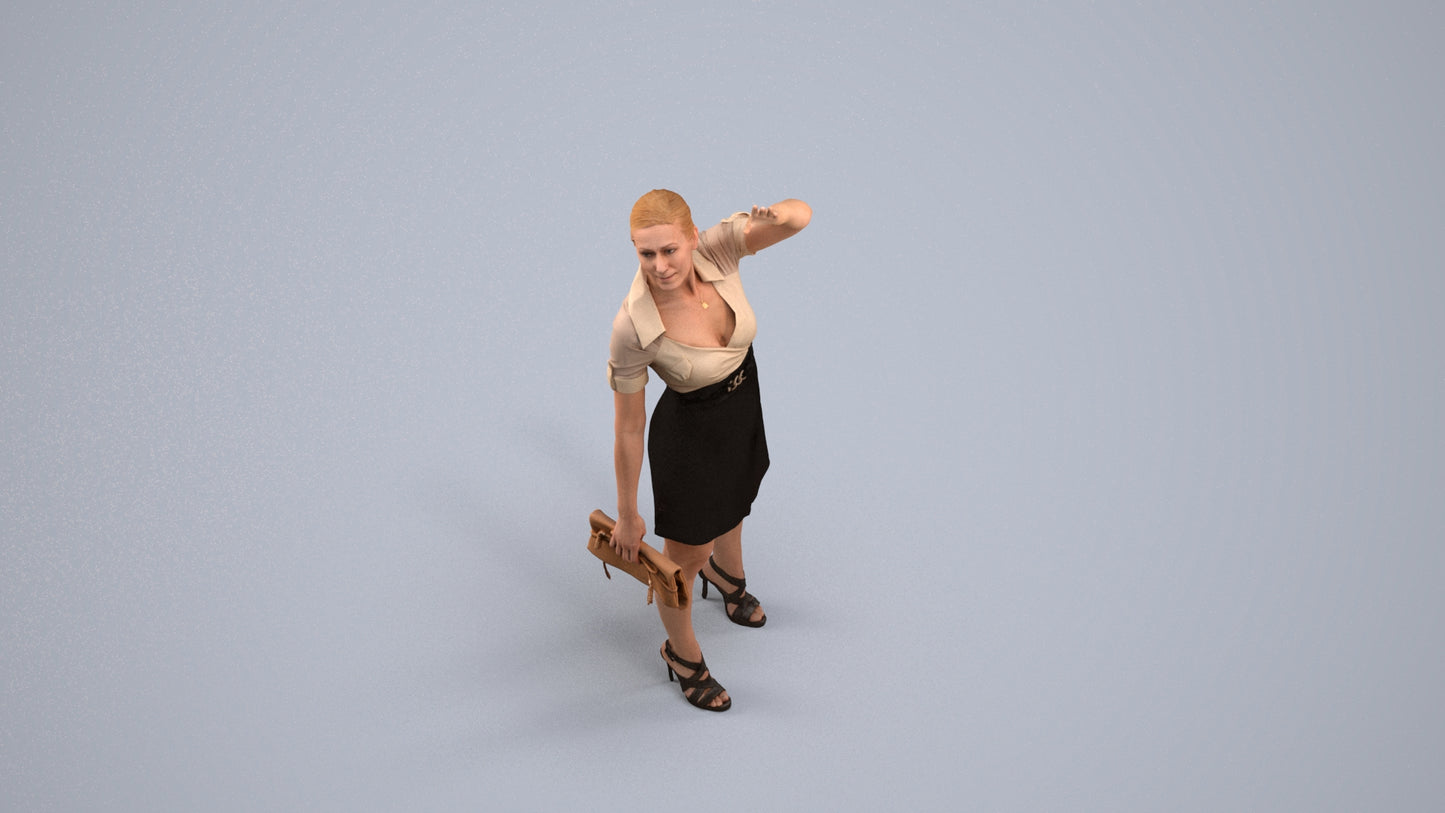 3D scanned woman standing business, photorealistic archviz people for Enscape and SketchUp, back view render