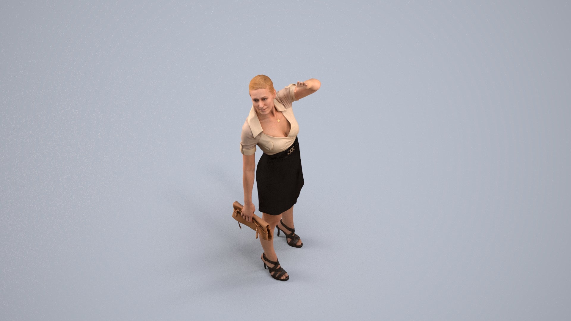 3D scanned woman standing business, photorealistic archviz people for Enscape and SketchUp, back view render