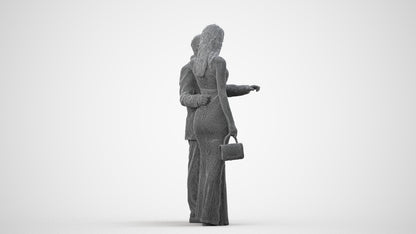 3D people model man formal couple, scanned human for 3ds Max rendering, wireframe side view