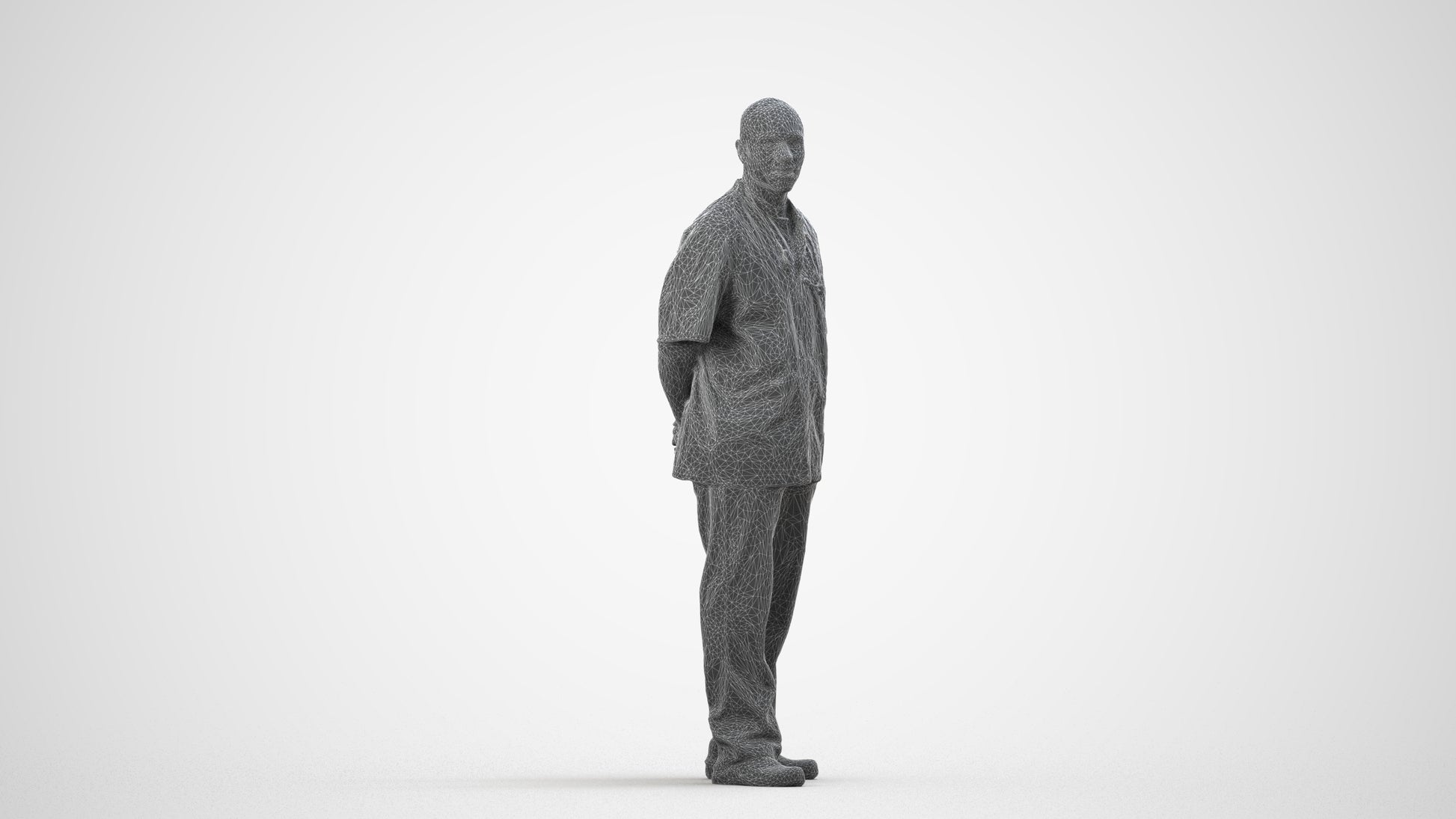 realistic 3D man medical, scanned archviz people for Blender and 3ds Max, wireframe side view