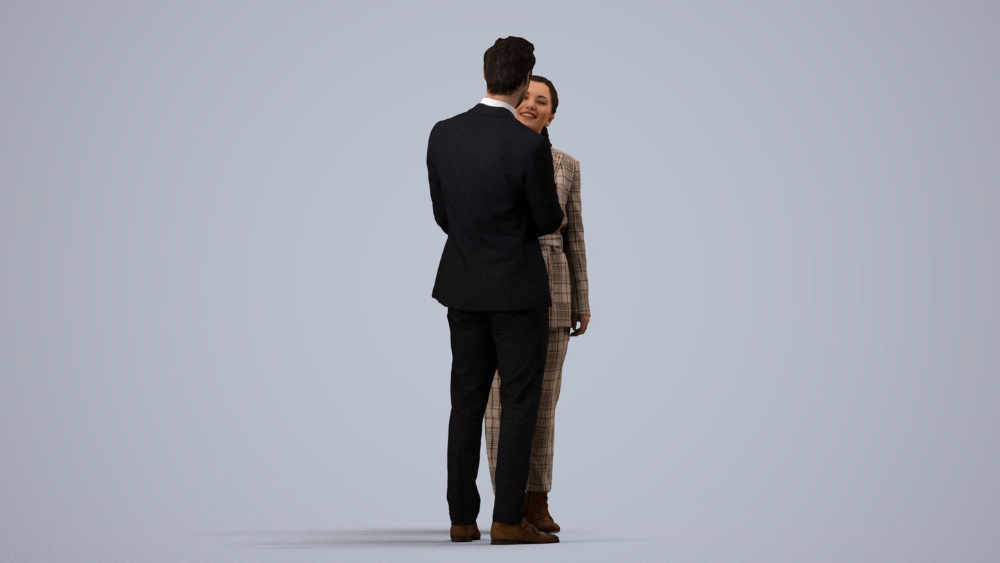 3D human model woman formal business, photogrammetry scanned person for archviz, side view render