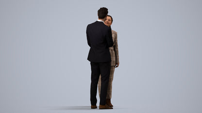 3D human model woman formal business, photogrammetry scanned person for archviz, side view render