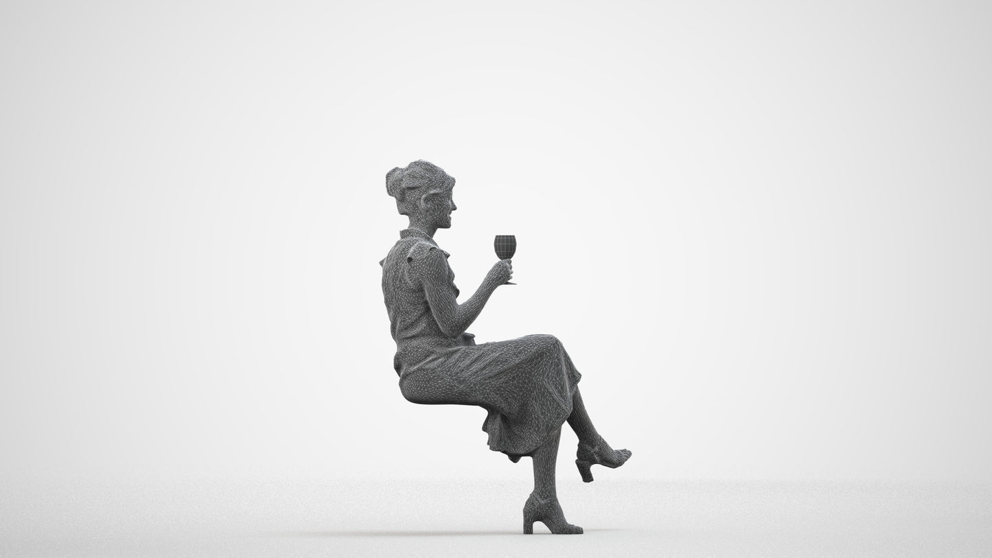photogrammetry 3D woman casual kids, realistic human model archviz FBX, wireframe side view