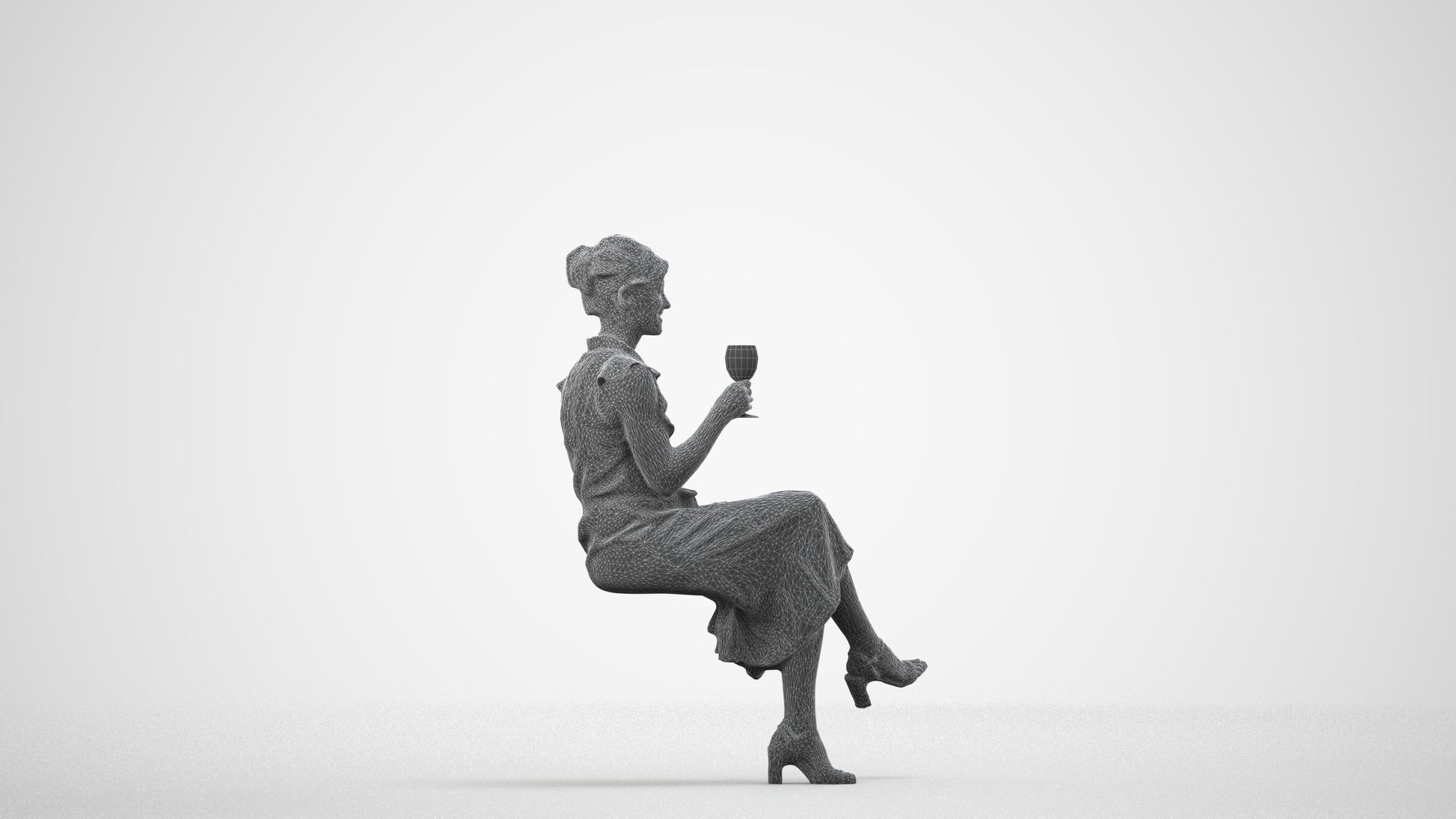photogrammetry 3D woman casual kids, realistic human model archviz FBX, wireframe side view
