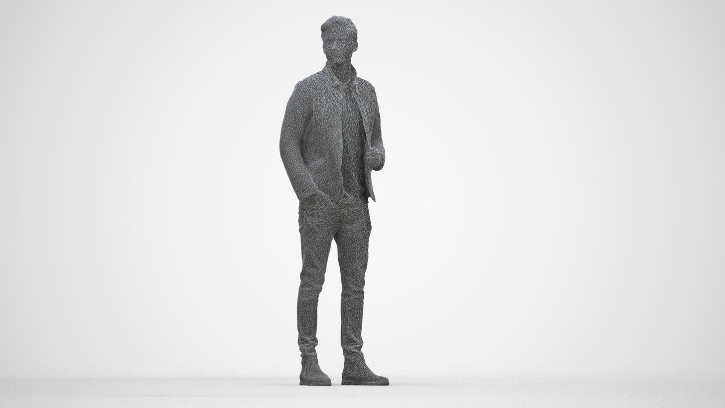 3D people model man casual business, scanned human for 3ds Max rendering, wireframe back view