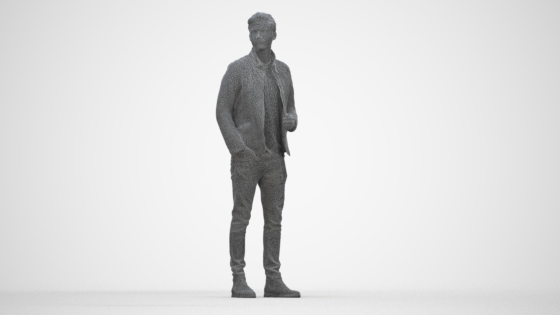3D people model man casual business, scanned human for 3ds Max rendering, wireframe back view