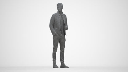 3D people model man casual business, scanned human for 3ds Max rendering, wireframe back view