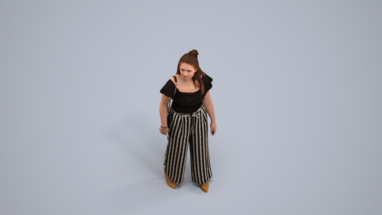 3D people model woman casual walking, scanned human for 3ds Max rendering, back view render
