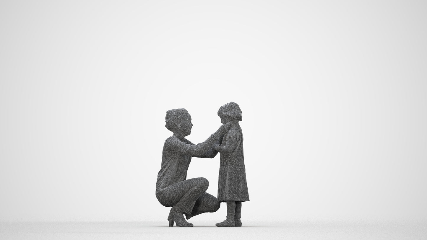 realistic 3D people woman casual kids, render-ready for V-Ray and Corona, FBX OBJ, wireframe back view