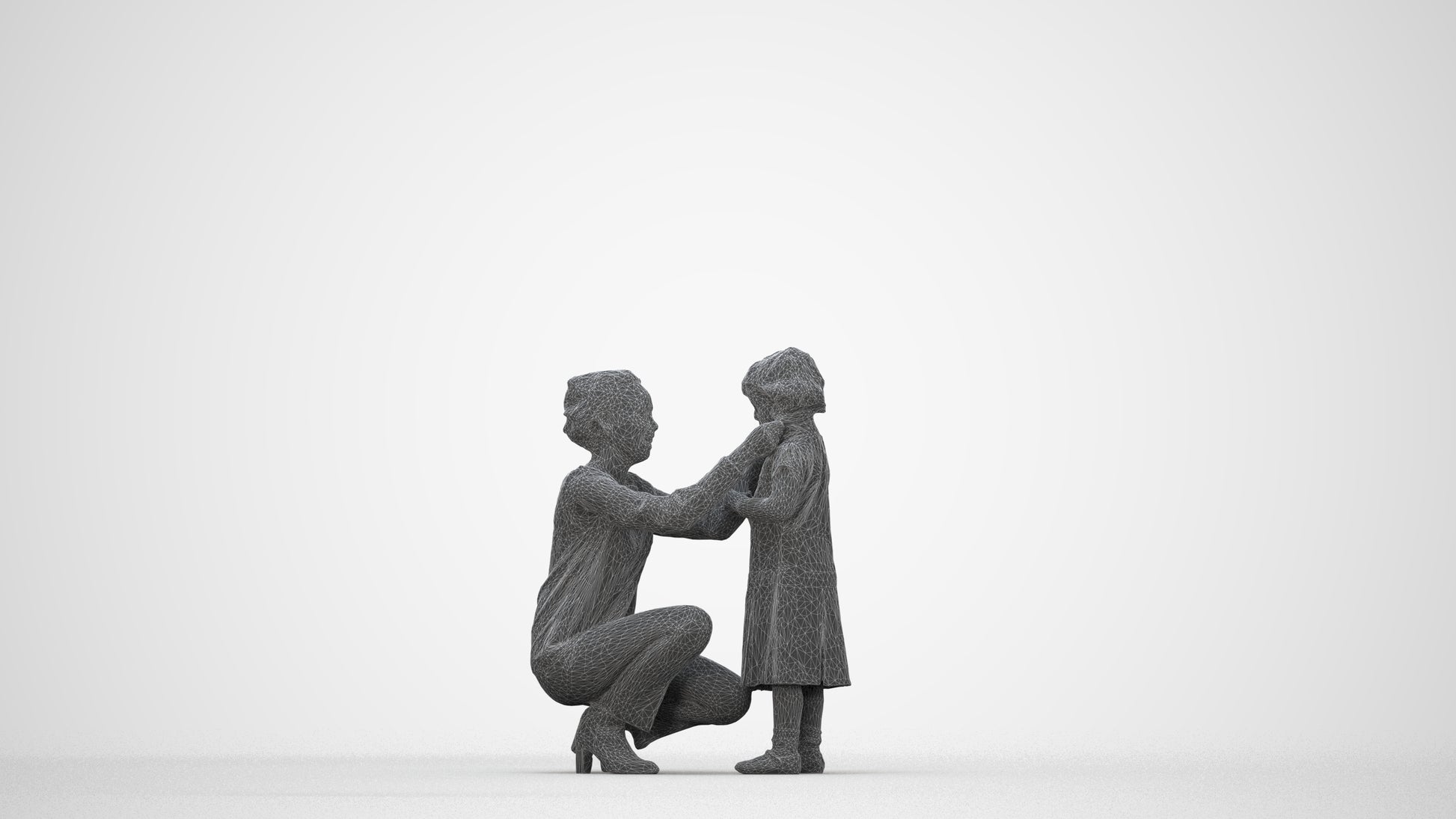 realistic 3D people woman casual kids, render-ready for V-Ray and Corona, FBX OBJ, wireframe back view