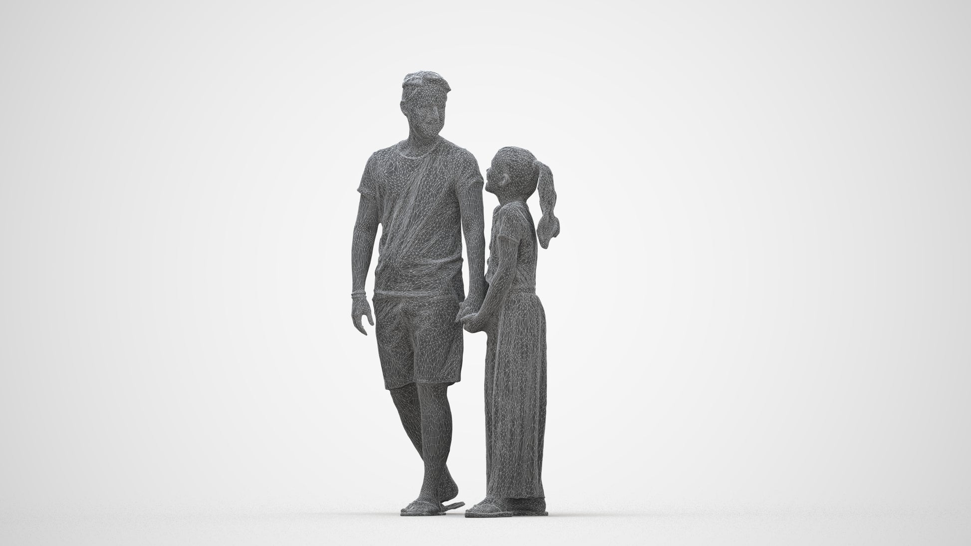 realistic 3D human girl kids, archviz people FBX OBJ for Blender, wireframe back view