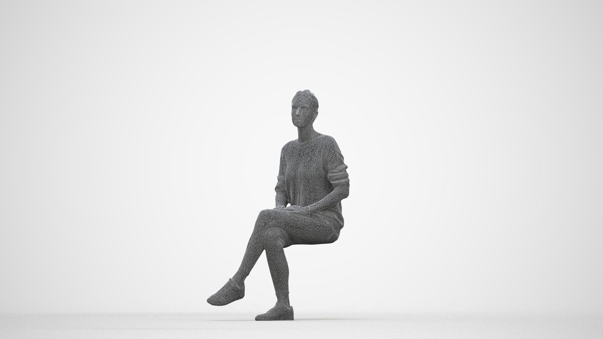 realistic 3D people woman casual sitting, render-ready for V-Ray and Corona, FBX OBJ, wireframe back view