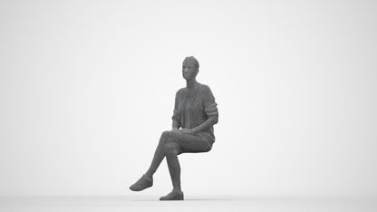realistic 3D people woman casual sitting, render-ready for V-Ray and Corona, FBX OBJ, wireframe back view