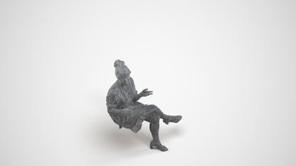 realistic 3D people woman casual sitting, render-ready for V-Ray and Corona, FBX OBJ, wireframe three-quarter view