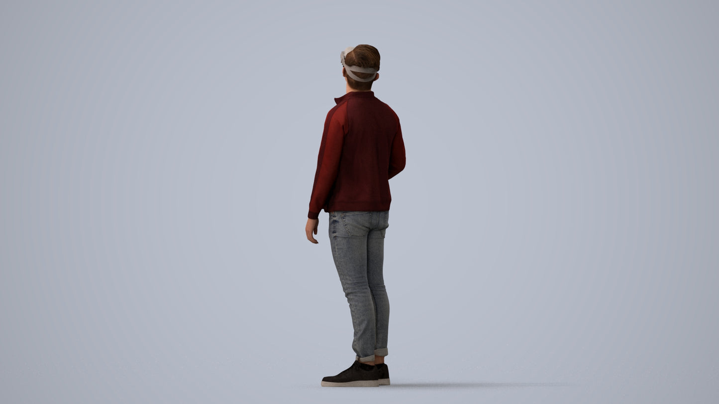 realistic 3D boy casual kids, scanned archviz people for Blender and 3ds Max, three-quarter view render