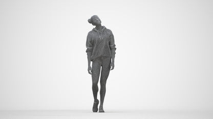 realistic 3D people woman casual walking, render-ready for V-Ray and Corona, FBX OBJ, wireframe back view