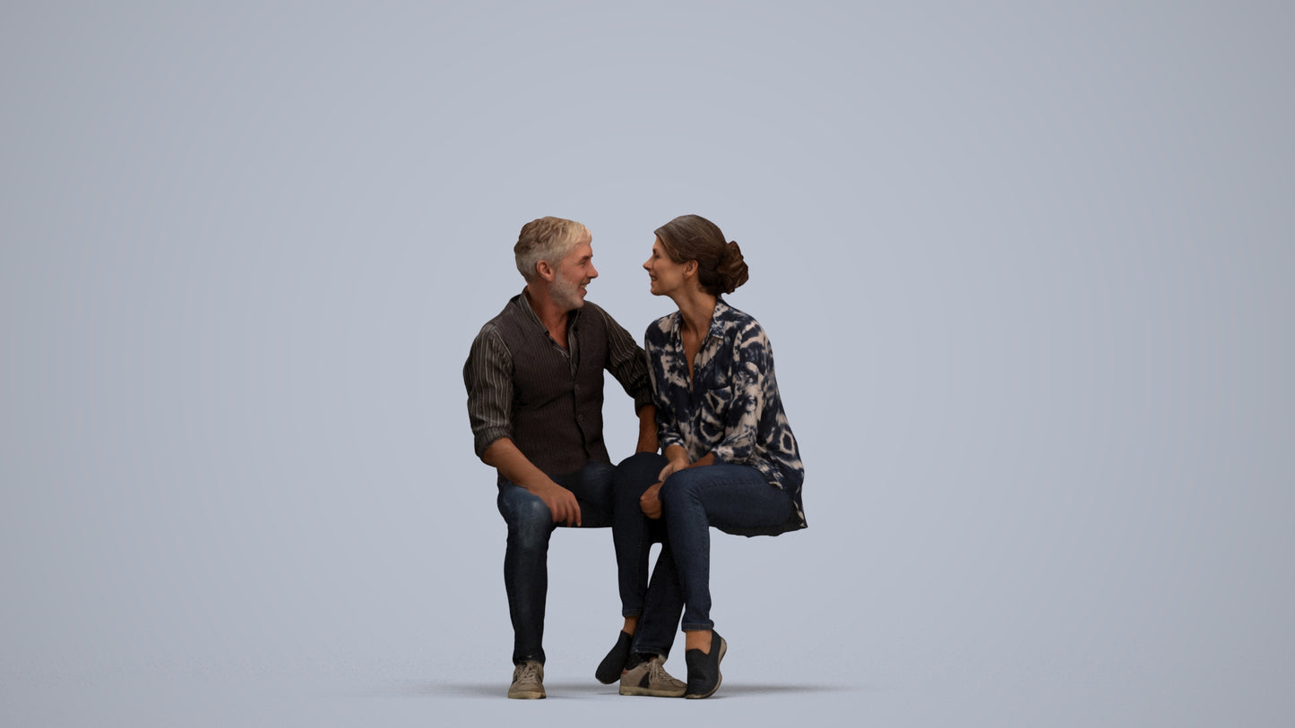 realistic 3D human woman casual couple, archviz people FBX OBJ for Blender, standing pose render