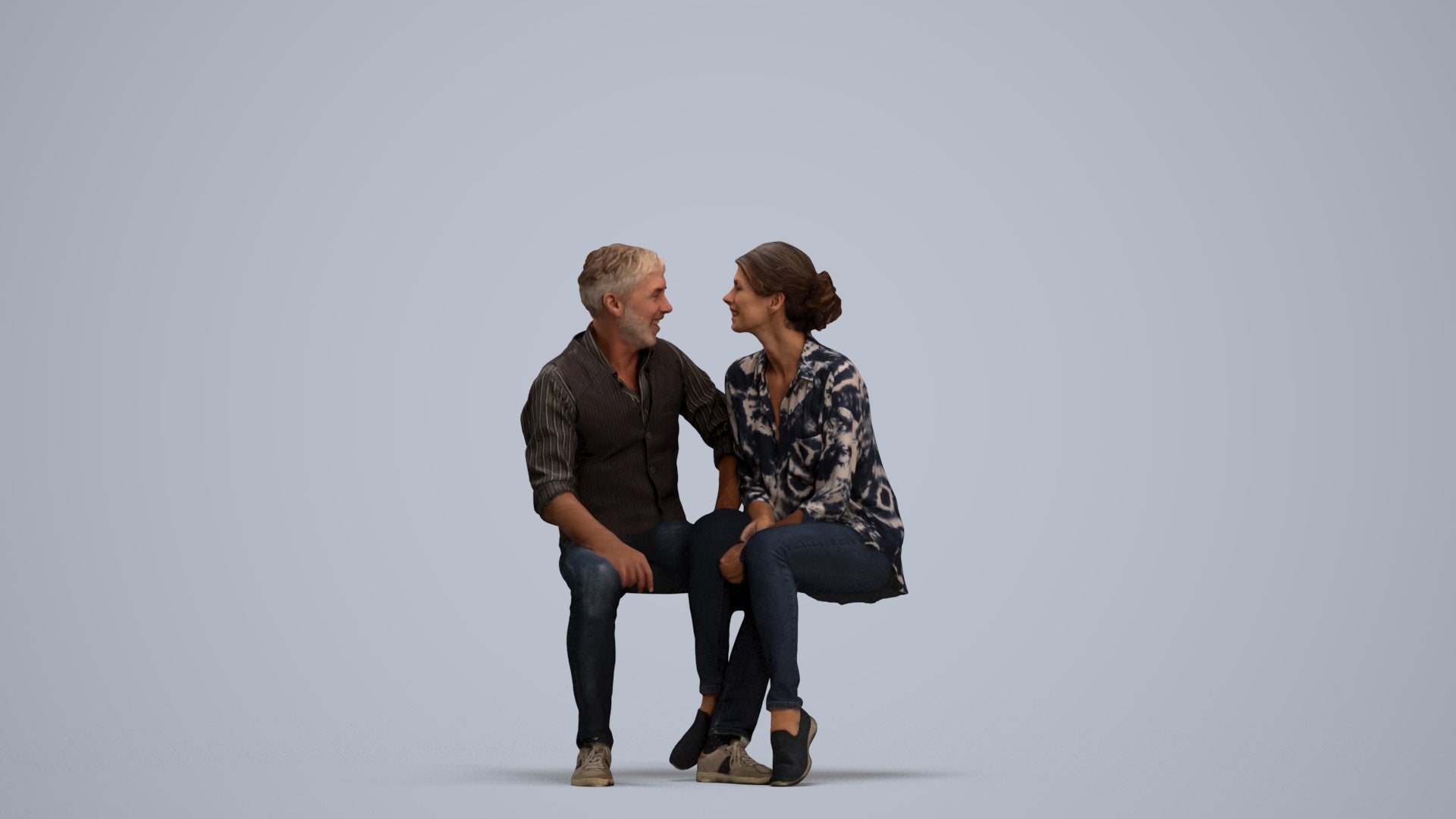 realistic 3D human woman casual couple, archviz people FBX OBJ for Blender, standing pose render