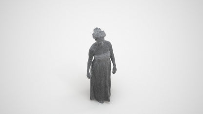 3D human model woman casual standing, photogrammetry scanned person for archviz, wireframe three-quarter view