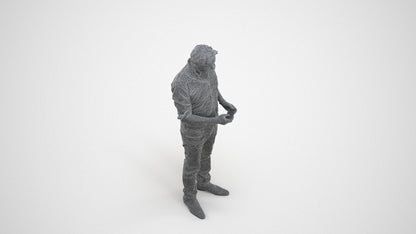3D scanned man standing casual, photorealistic archviz people for Enscape and SketchUp, wireframe three-quarter view