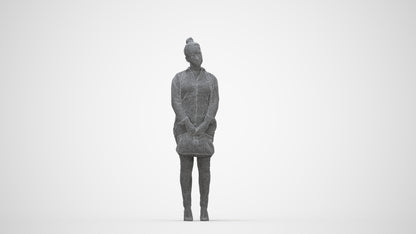 3D human model woman business standing, photogrammetry scanned person for archviz, wireframe back view