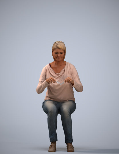 scanned 3D woman casual sitting, photogrammetry people for Enscape and V-Ray