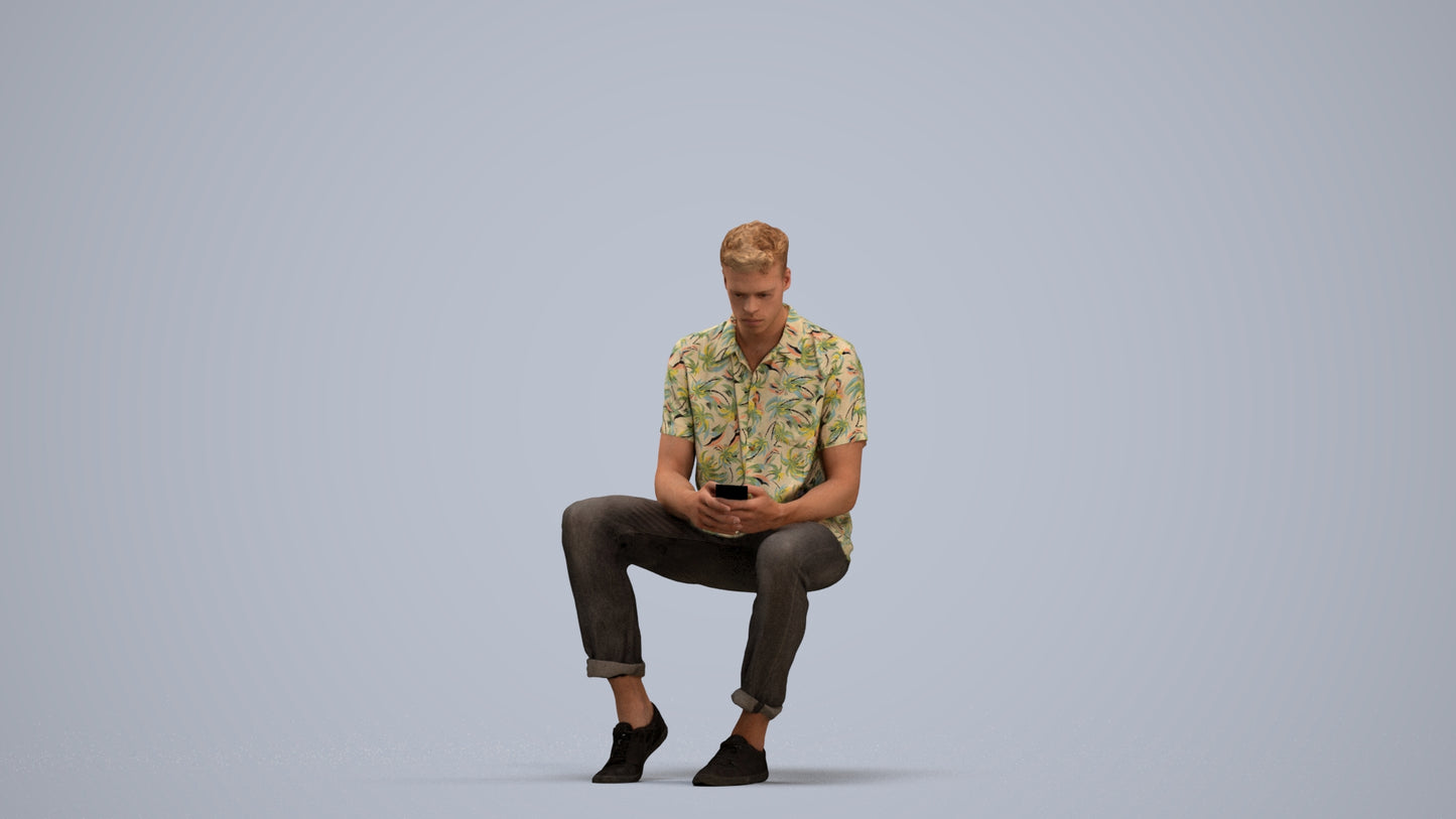 realistic 3D human man casual sitting, archviz people FBX OBJ for Blender, standing pose render
