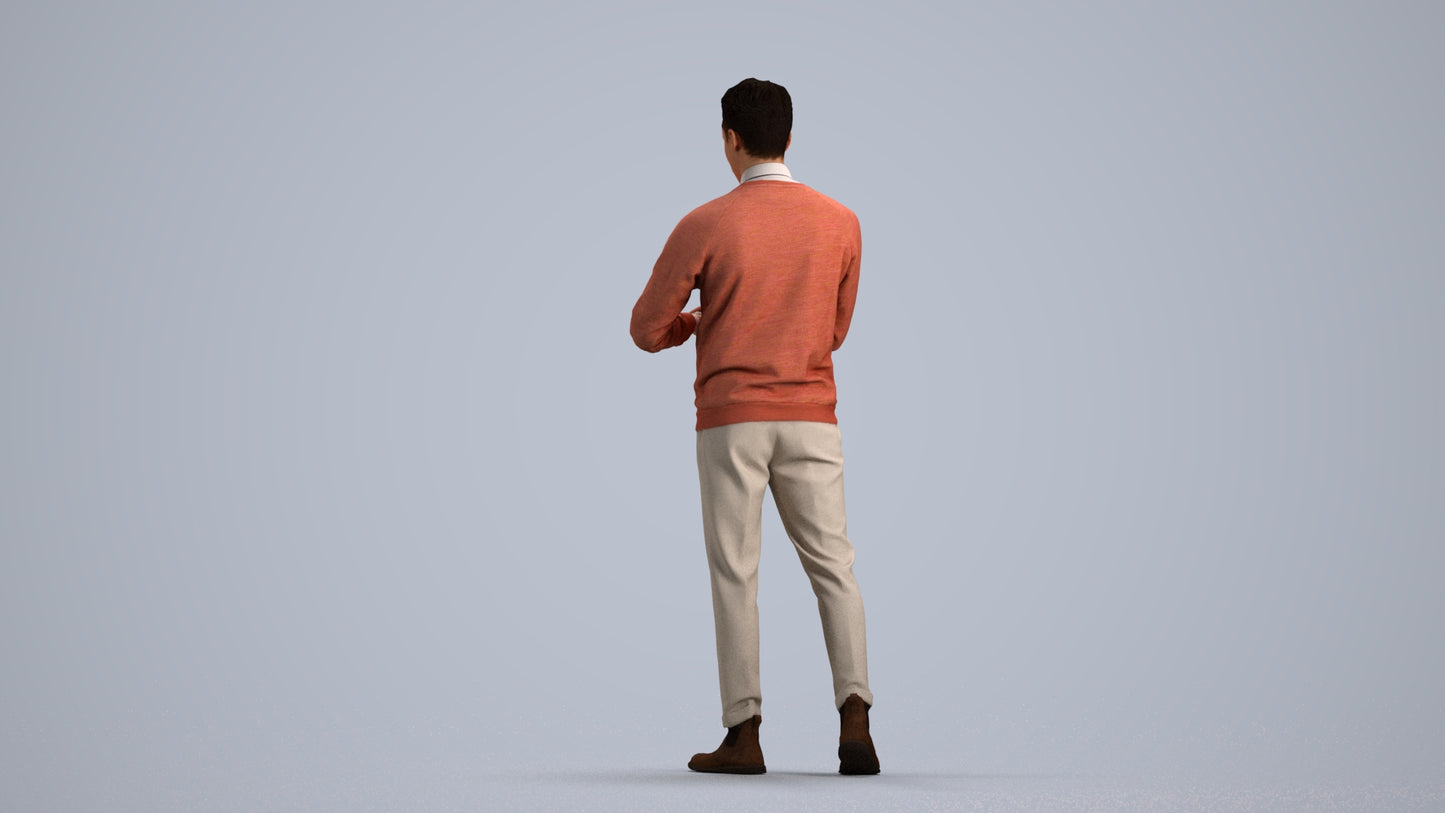 3D people model man casual walking, scanned human for 3ds Max rendering, front view render