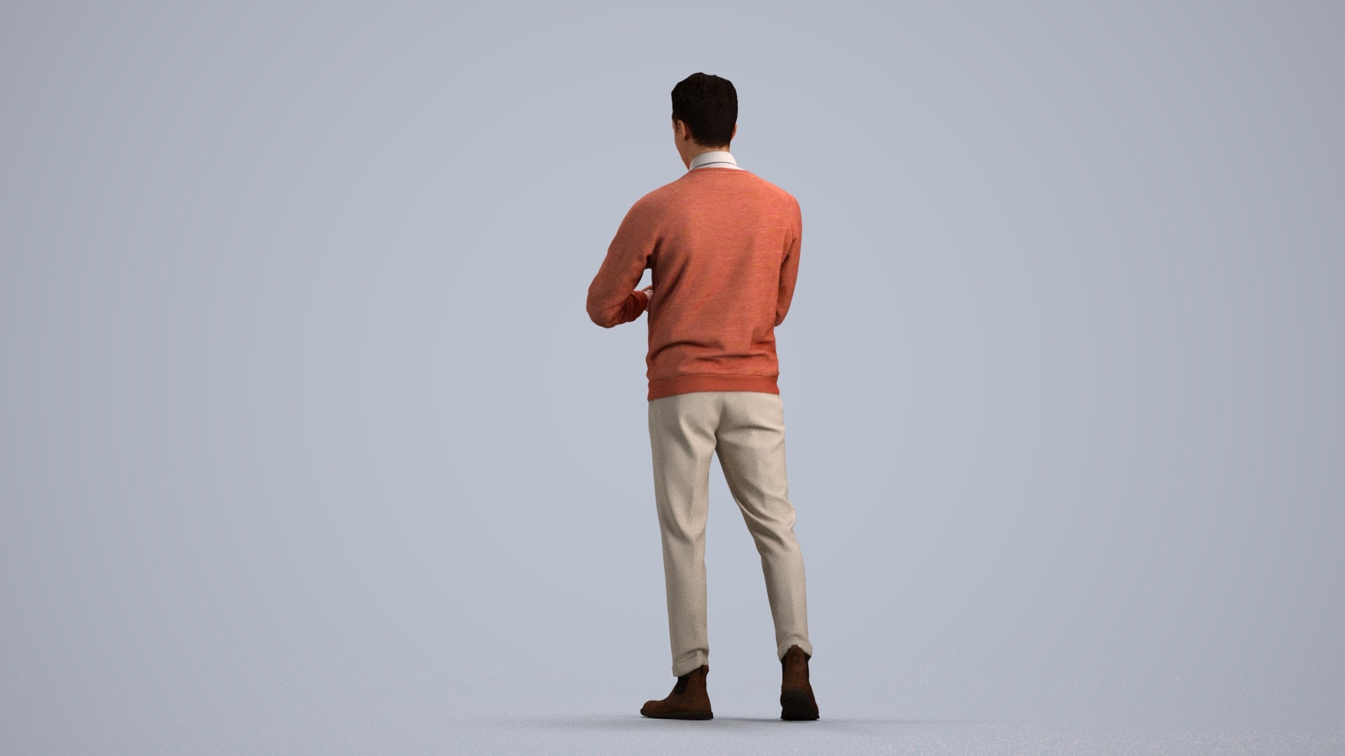3D people model man casual walking, scanned human for 3ds Max rendering, front view render