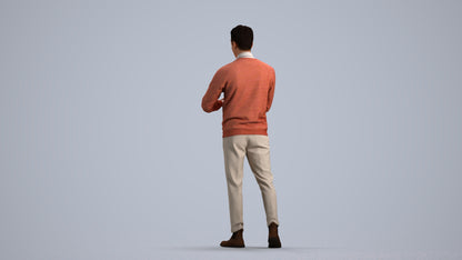 3D people model man casual walking, scanned human for 3ds Max rendering, front view render