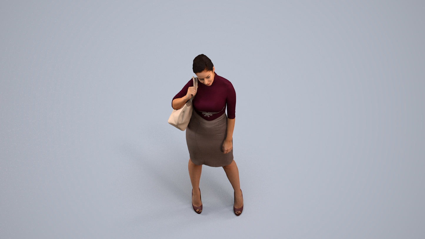 3D scanned woman standing business, photorealistic archviz people for Enscape and SketchUp, back view render