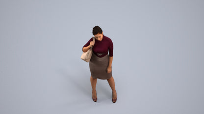 3D scanned woman standing business, photorealistic archviz people for Enscape and SketchUp, back view render